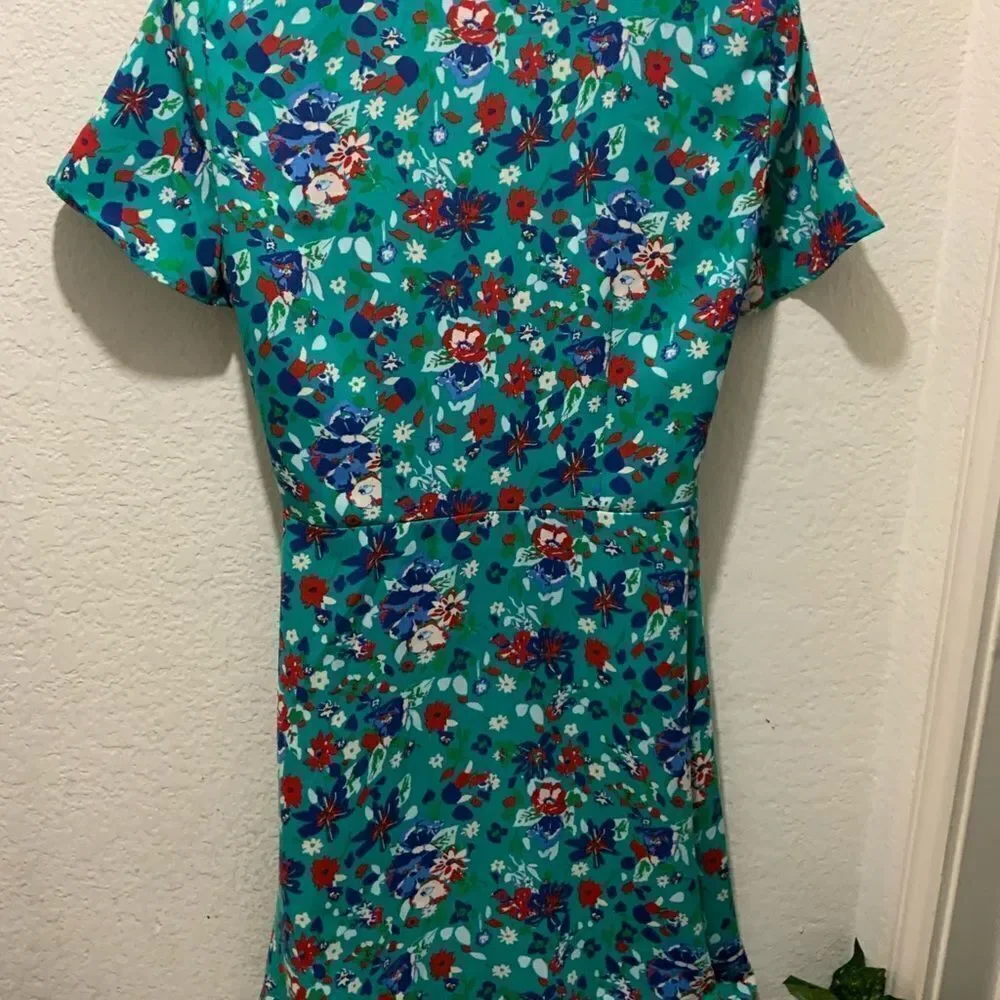J CREW Teal Green Floral Print Crepe Wrap Dress sz 4